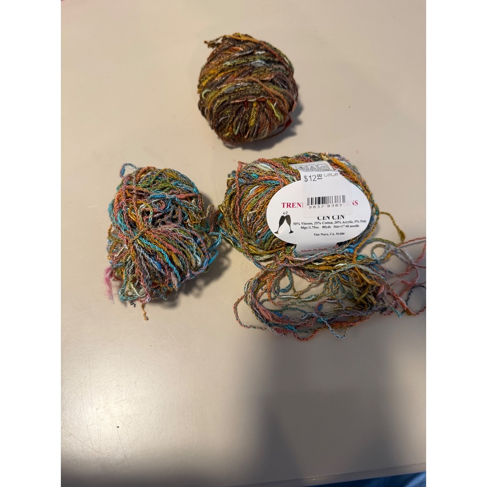 Trendsetter Yarns Cin Cin 1817 Multi Color Ribbon Yarn Made in Italy Lot of 3